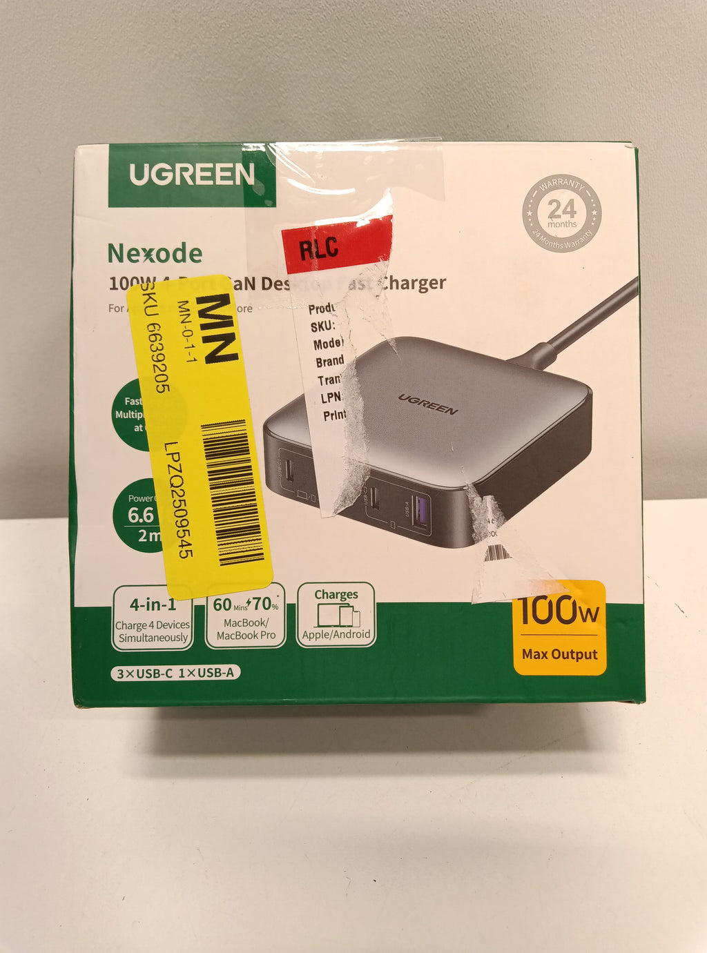 UGREEN - Nexode 4-Port 100W GaN Charging Station, USB-C Fast Charging Desktop Charger for Laptops, Tablets, Cell Phones - Black