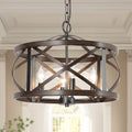 4-Light Rust Black Drum Cage Candlestick Island Chandelier with Faux Wood Accents