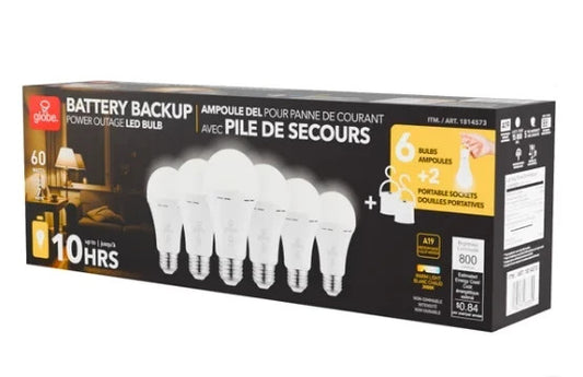 Global Electric LED Battery Backup Power Outage Bulb, 6 Pack