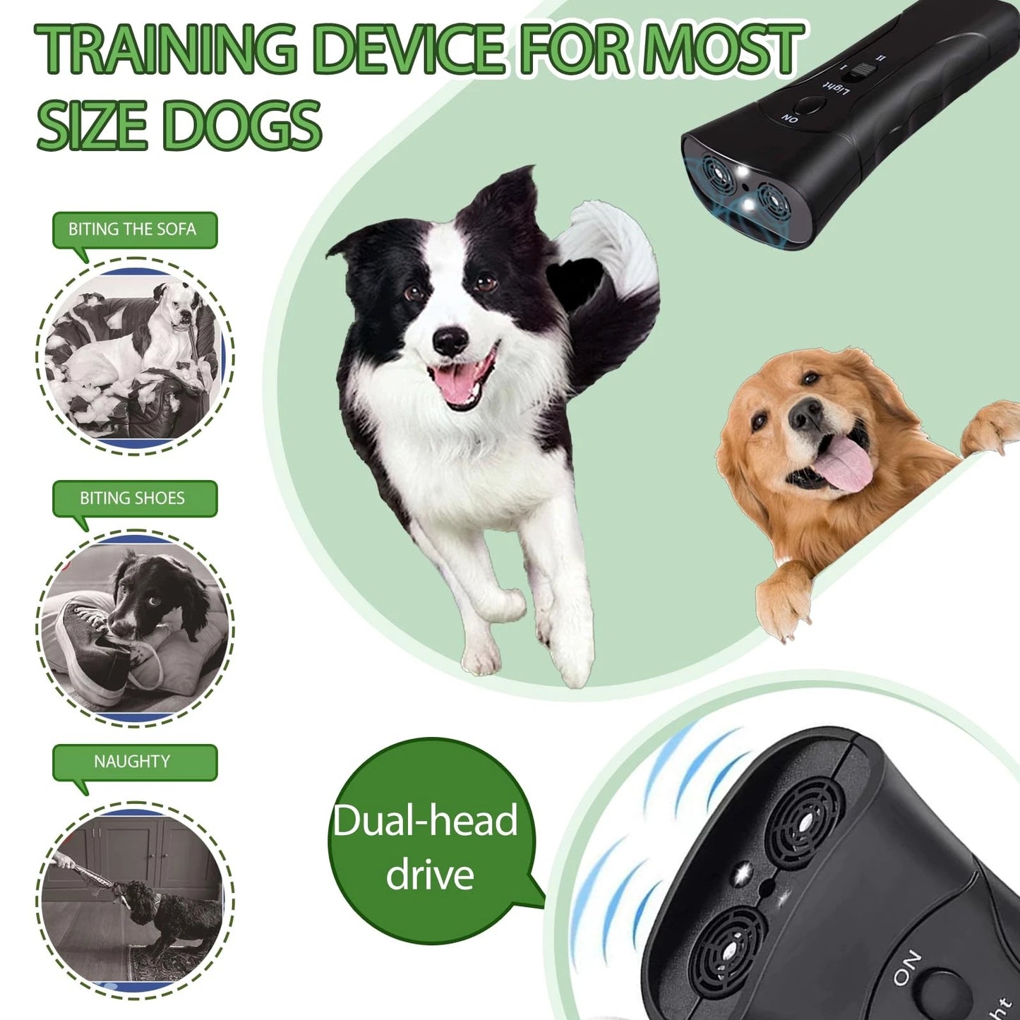 Pet Gentle Anti Barking Device, Trainer Ultrasonic, Dog Bark Deterrent Device, Trainer Ultrasonic for Dogs, Ultrasonic Dog Repeller with LED Light Portable, 3 Training Modes