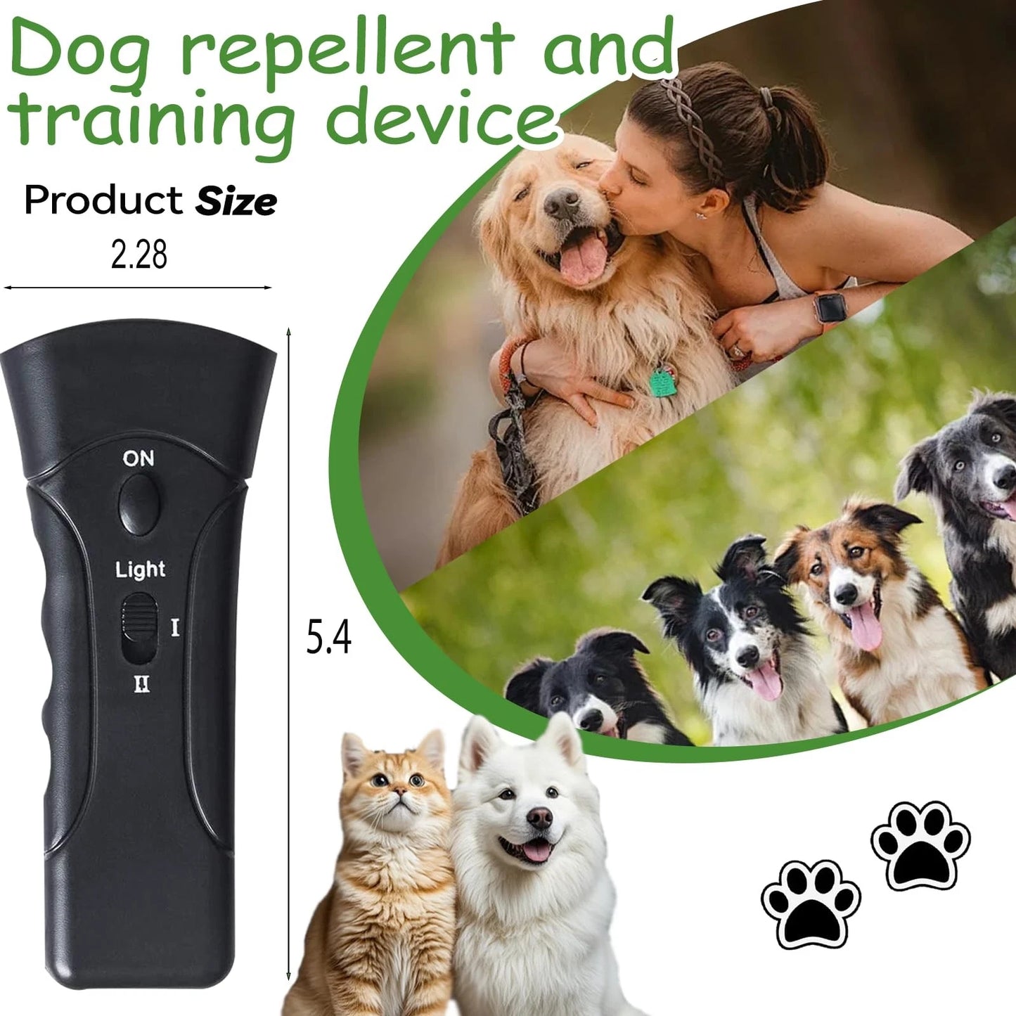 Pet Gentle Anti Barking Device, Trainer Ultrasonic, Dog Bark Deterrent Device, Trainer Ultrasonic for Dogs, Ultrasonic Dog Repeller with LED Light Portable, 3 Training Modes