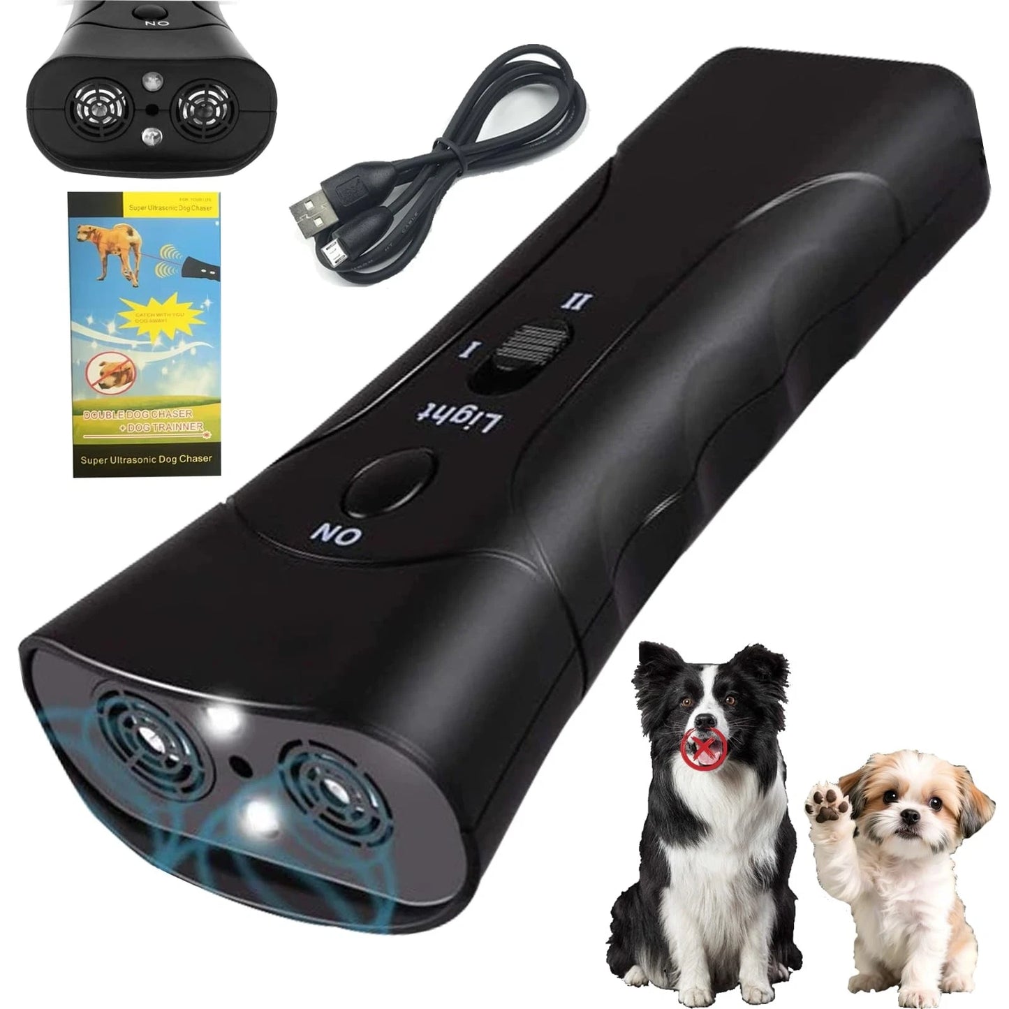 Pet Gentle Anti Barking Device, Trainer Ultrasonic, Dog Bark Deterrent Device, Trainer Ultrasonic for Dogs, Ultrasonic Dog Repeller with LED Light Portable, 3 Training Modes