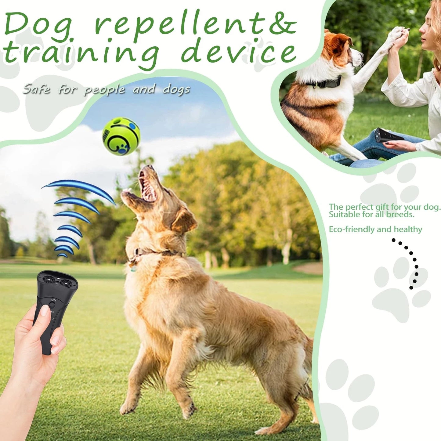 Pet Gentle Anti Barking Device, Trainer Ultrasonic, Dog Bark Deterrent Device, Trainer Ultrasonic for Dogs, Ultrasonic Dog Repeller with LED Light Portable, 3 Training Modes