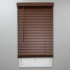 StyleWall Textured Dark Oak Cordless Room Darkening Faux Wood Blinds with 2 in. Slats - 35 in. W x 64 in. L