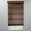 StyleWall Textured Dark Oak Cordless Room Darkening Faux Wood Blinds with 2 in. Slats - 35 in. W x 64 in. L