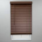 StyleWall Textured Dark Oak Cordless Room Darkening Faux Wood Blinds with 2 in. Slats - 35 in. W x 64 in. L
