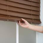 StyleWall Textured Dark Oak Cordless Room Darkening Faux Wood Blinds with 2 in. Slats - 35 in. W x 64 in. L