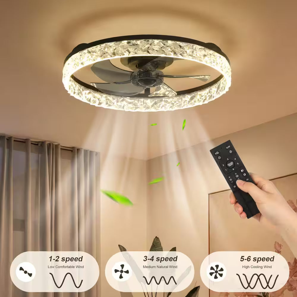 TOZING 20 in. Smart Indoor Black Low Profile Standard Ceiling Fan