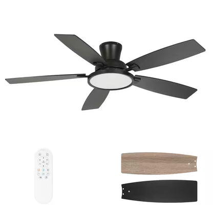 TOZING 52 in. Indoor Black Wood Ceiling Fan Light with Adjustable LED with Remote Included, with 3 CCT Light for Living Room