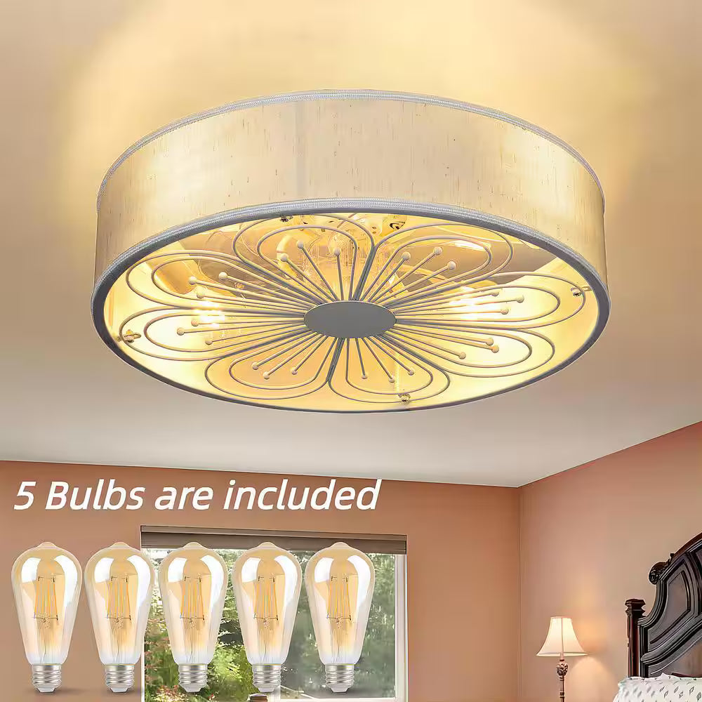 TOZING 20 in. 4-Light Low Profile Modern Indoor Caged Enclosed White Flush Mount Ceiling Fan with Light kit and Remote Bedroom