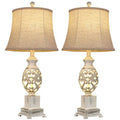 Rottogoon 28 in. Distressed White Tall Bedside Lamp with Night Light Rustic Table Lamps with Linen Shade for Living Room End Table
