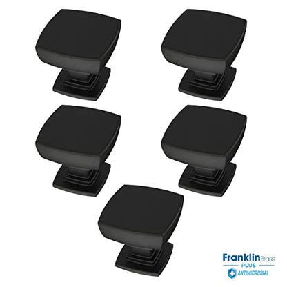 Franklin Brass with Antimicrobial Properties Parow 1-1/8" (29mm) Square Knob in Matte Black (5-Pack)