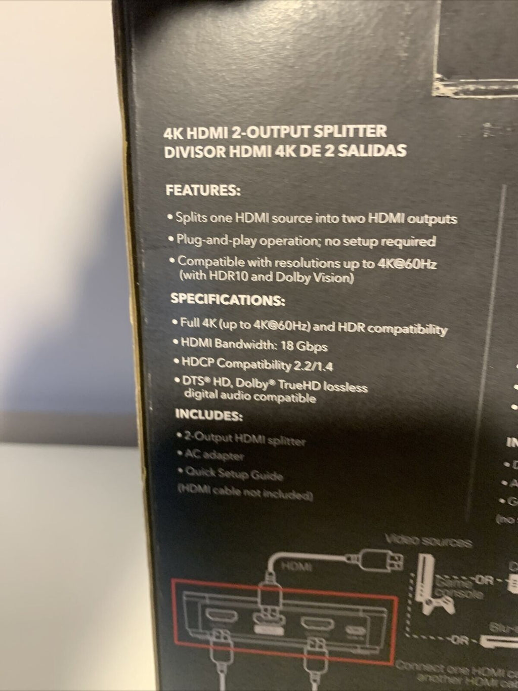 Rocketfish Divisor HDMI de 2 salidas 4K Ultra HD y HDR Modelo compatible RF-G1603