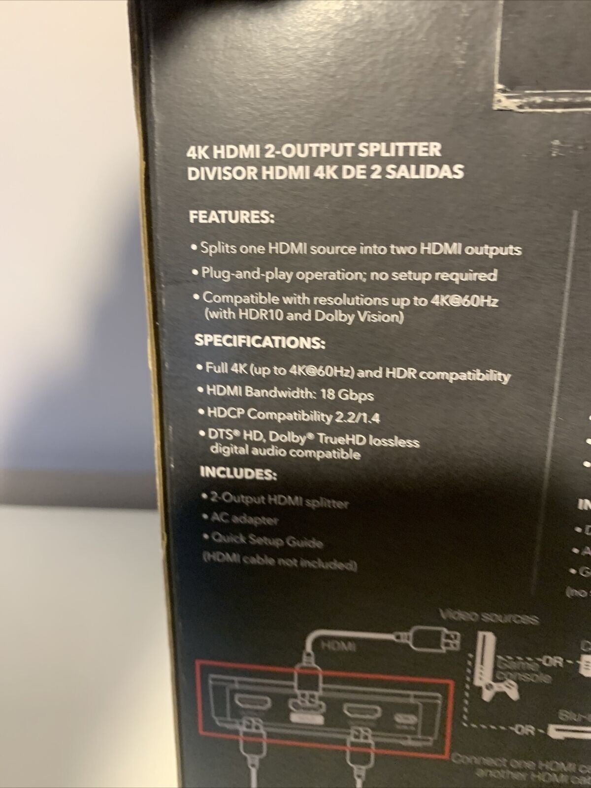 Rocketfish 2-Output HDMI Splitter 4K Ultra HD and HDR Compatible Model RF-G1603