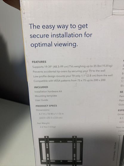 Insignia NS-HTVMFAB Fixed TV Wall Mount for Most 19" - 39" TVs