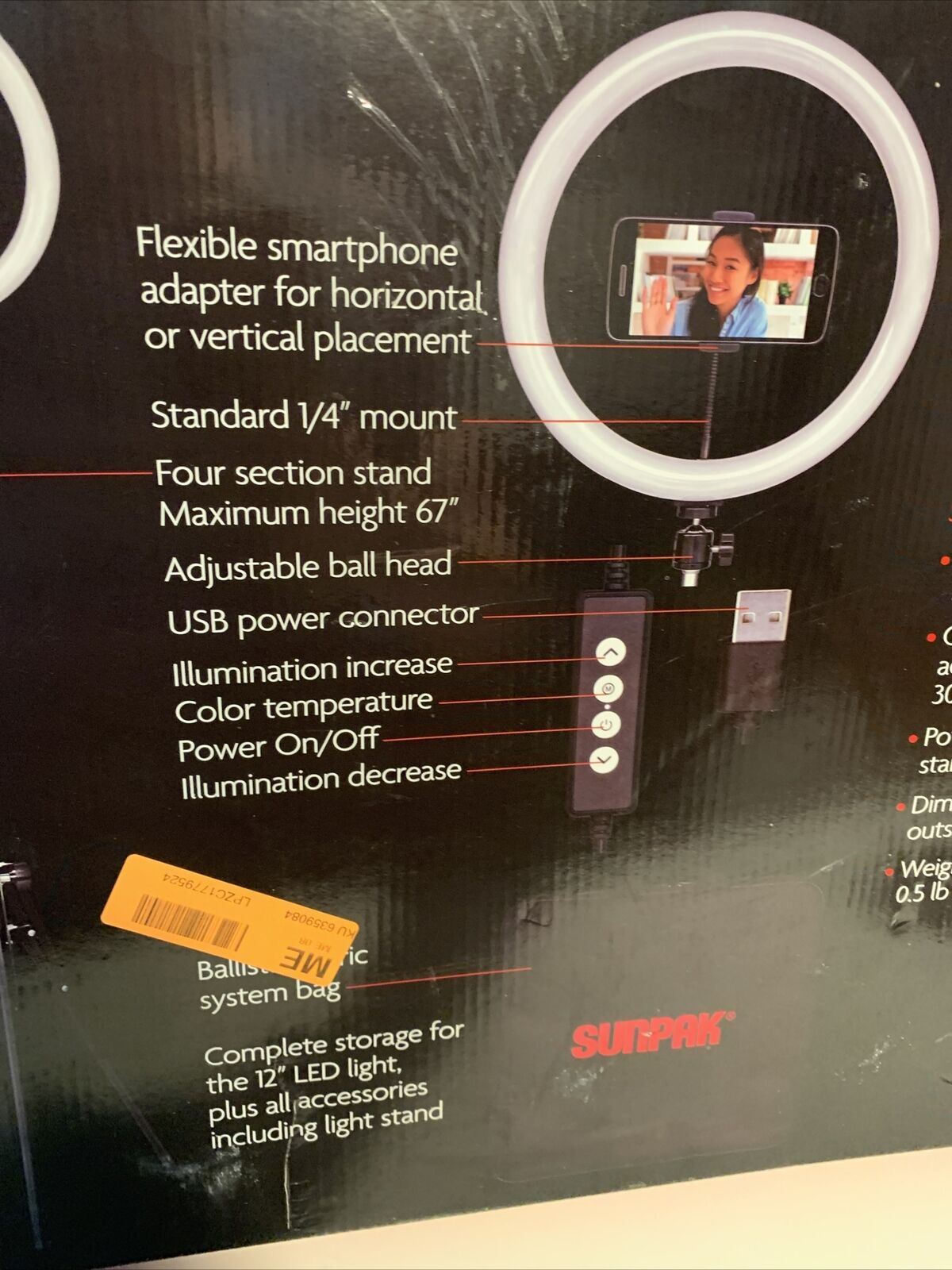 Sunpak - Kit de anillo de luz LED bicolor de 12" - Caja abierta