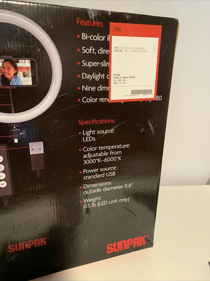 Sunpak - Kit de anillo de luz LED bicolor de 12" - Caja abierta