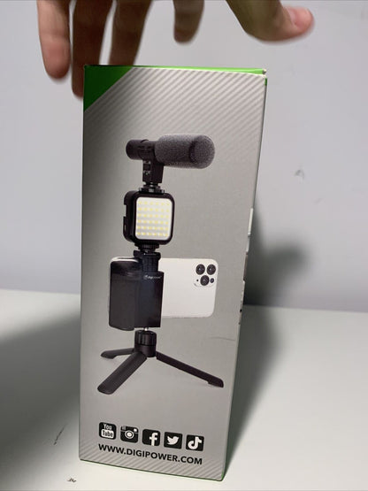 Digipower Follow ME Vlogging Kit para teléfonos y cámaras soporte de micrófono led