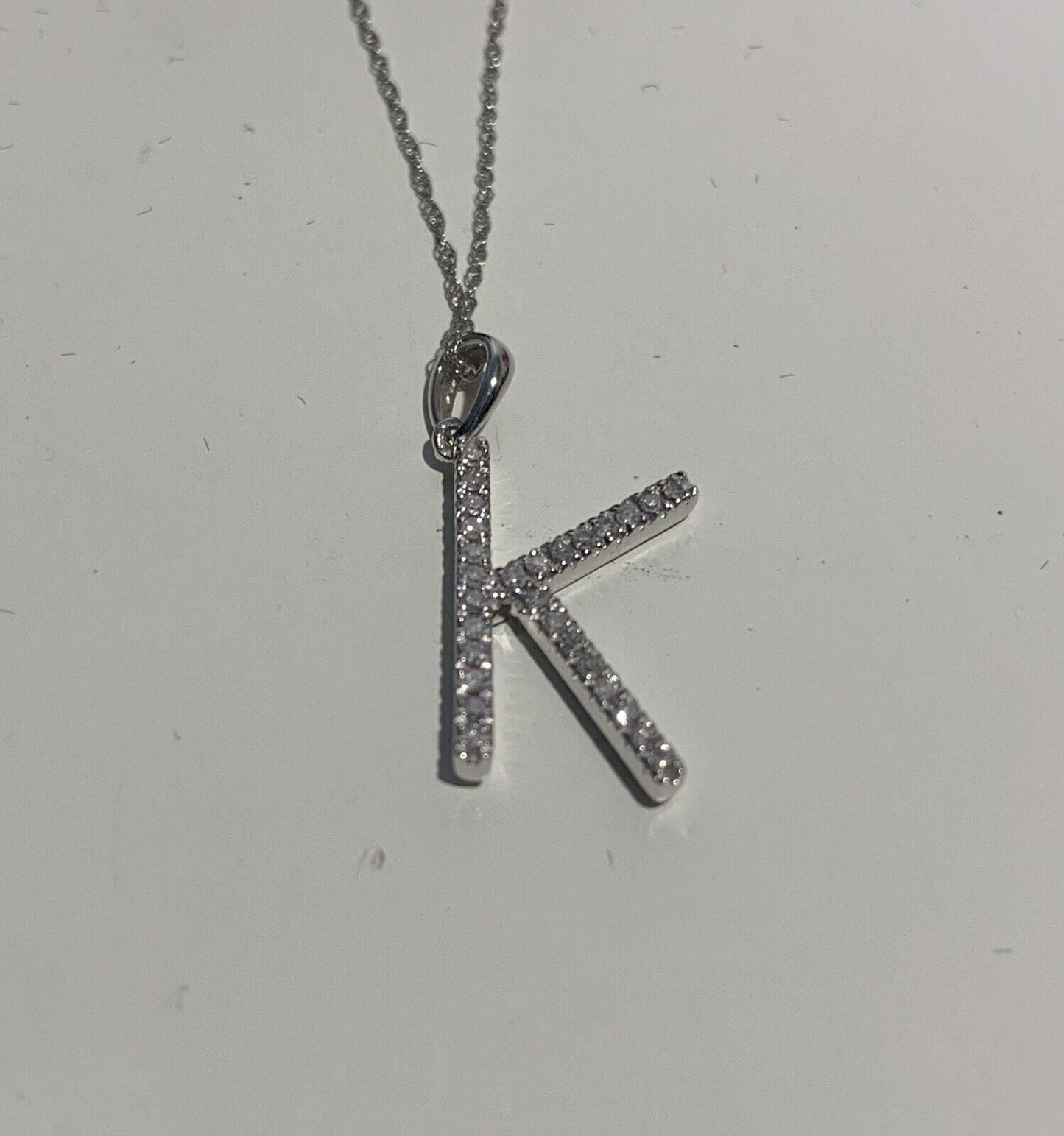 Lux Collection Diamond K Initial Pendant Necklace in 10k White Gold with 18 inch