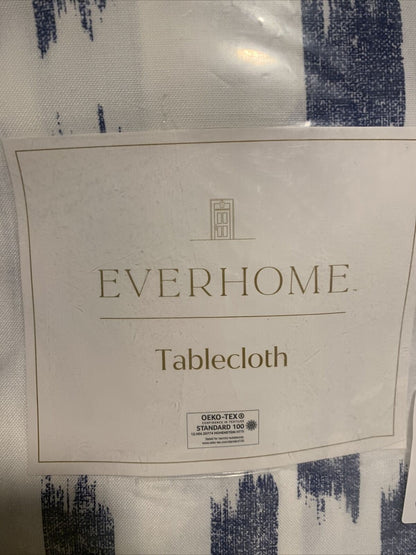 Everhome Ikat Stripe 60" X 120" Umbrella Tablecloth in White/blue