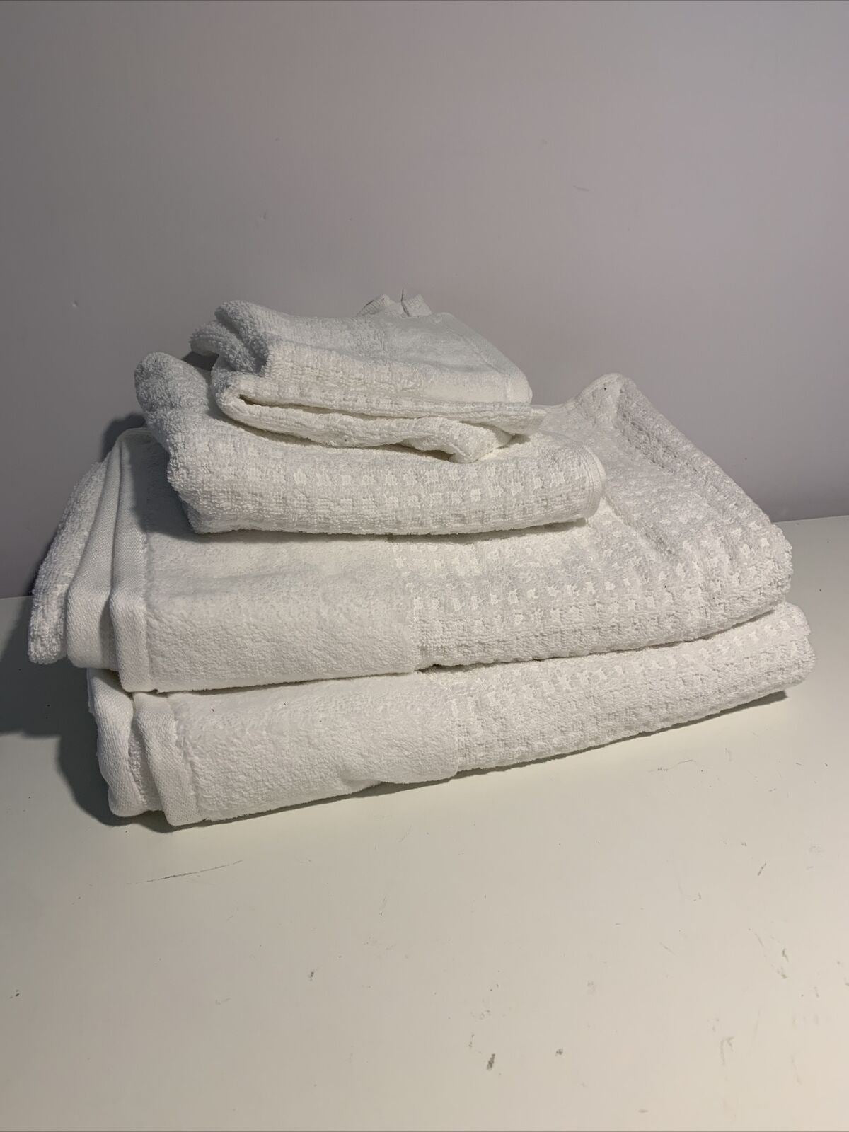 Madison Park Spa - Juego de toallas tipo gofre (5 piezas, 100 % algodón), color blanco