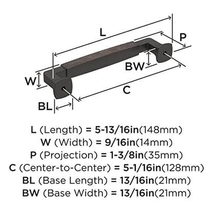 amerock | Tirador de gabinete | Bronce aceitado | 5-1/16 pulgadas (128 mm) de centro a centro | Estatura | 1 paquete | Tirador de cajón | Tirador de armario | Herrajes para gabinetes