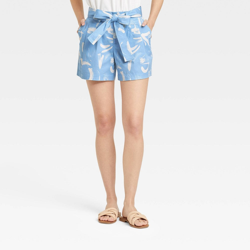 Women's High-Rise Pleat Front Shorts - a New Day Blue/White