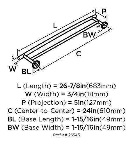 Amerock Corp BH26545MB Arrondi Double-Towel Bar, 24 in (610 mm), Matte Black