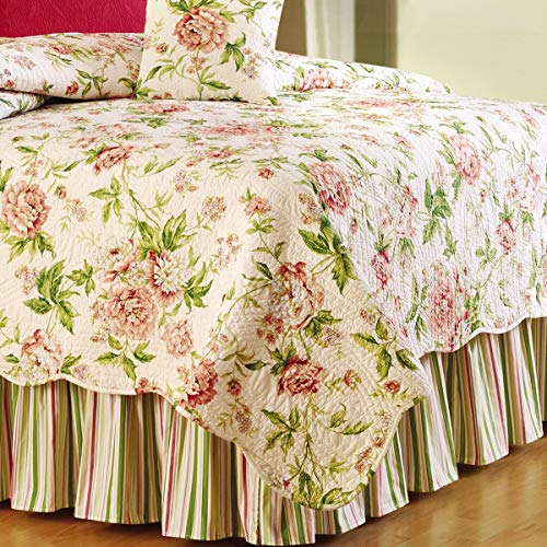 C&F Home Pink Brianna Floral Full/Queen Cotton Quilt Reversible Machine Washable Lightweight Bedspread Coverlet Full/Queen Pink Branzoe Retail Outlet