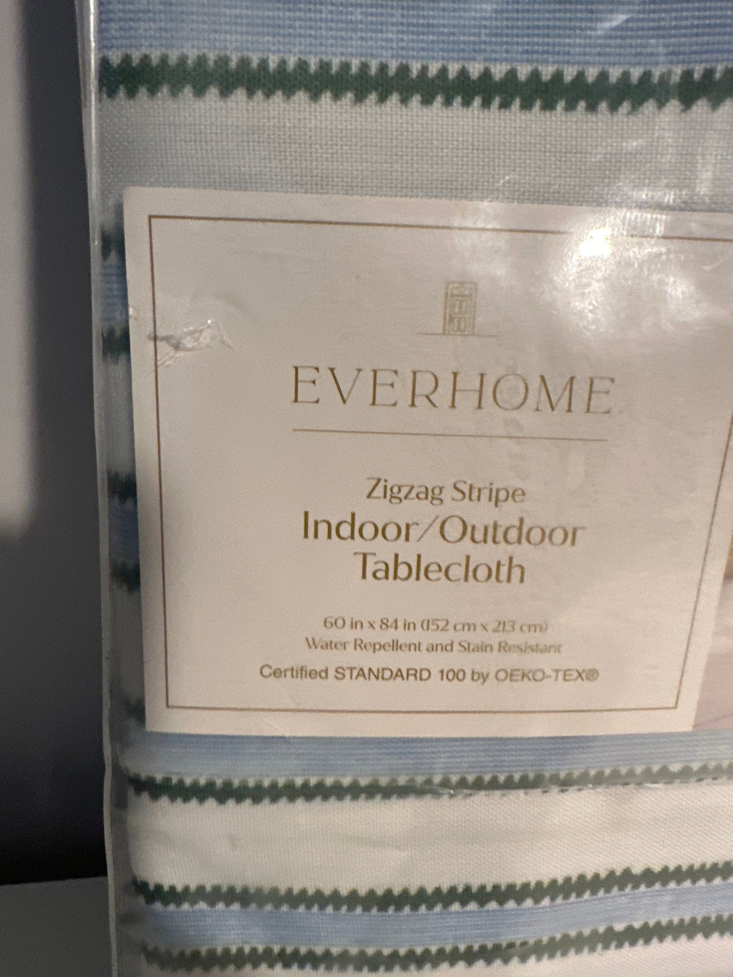 Everhome Zig-Zag Stripe 60-Inch X 84-Inch Tablecloth in Elm Green/Blue