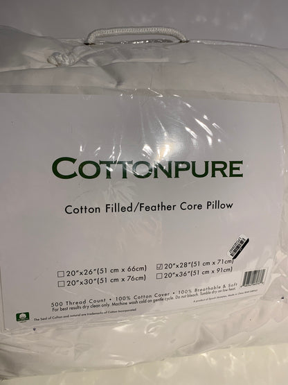 CottonPure Dream Zone Feather Core 500 Thread Count Cotton 20 x 28 Pillow in White