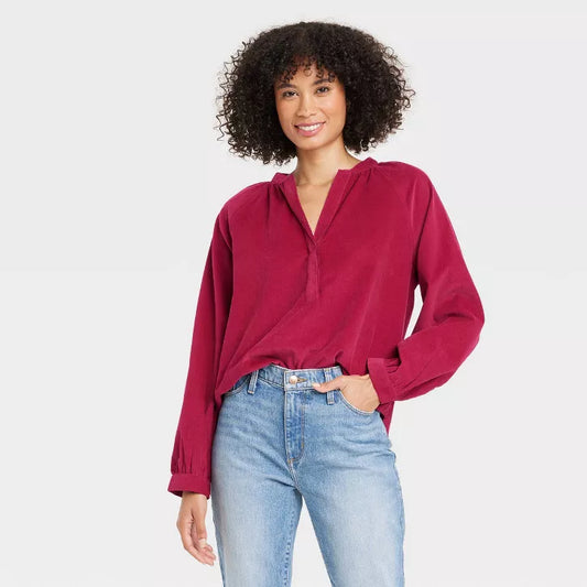 Women's Long Sleeve Relaxed Fit Everyday Blouse - Universal Thread Small