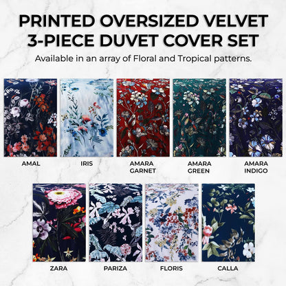 Tribeca Living Velvet Floral Printed Twin Duvet Cover Set, Soft Touch, Oversized