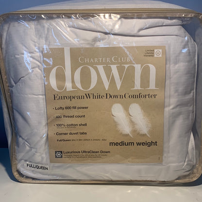 CHARTER CLUB White Down Medium Weight Comforter, Full/Queen