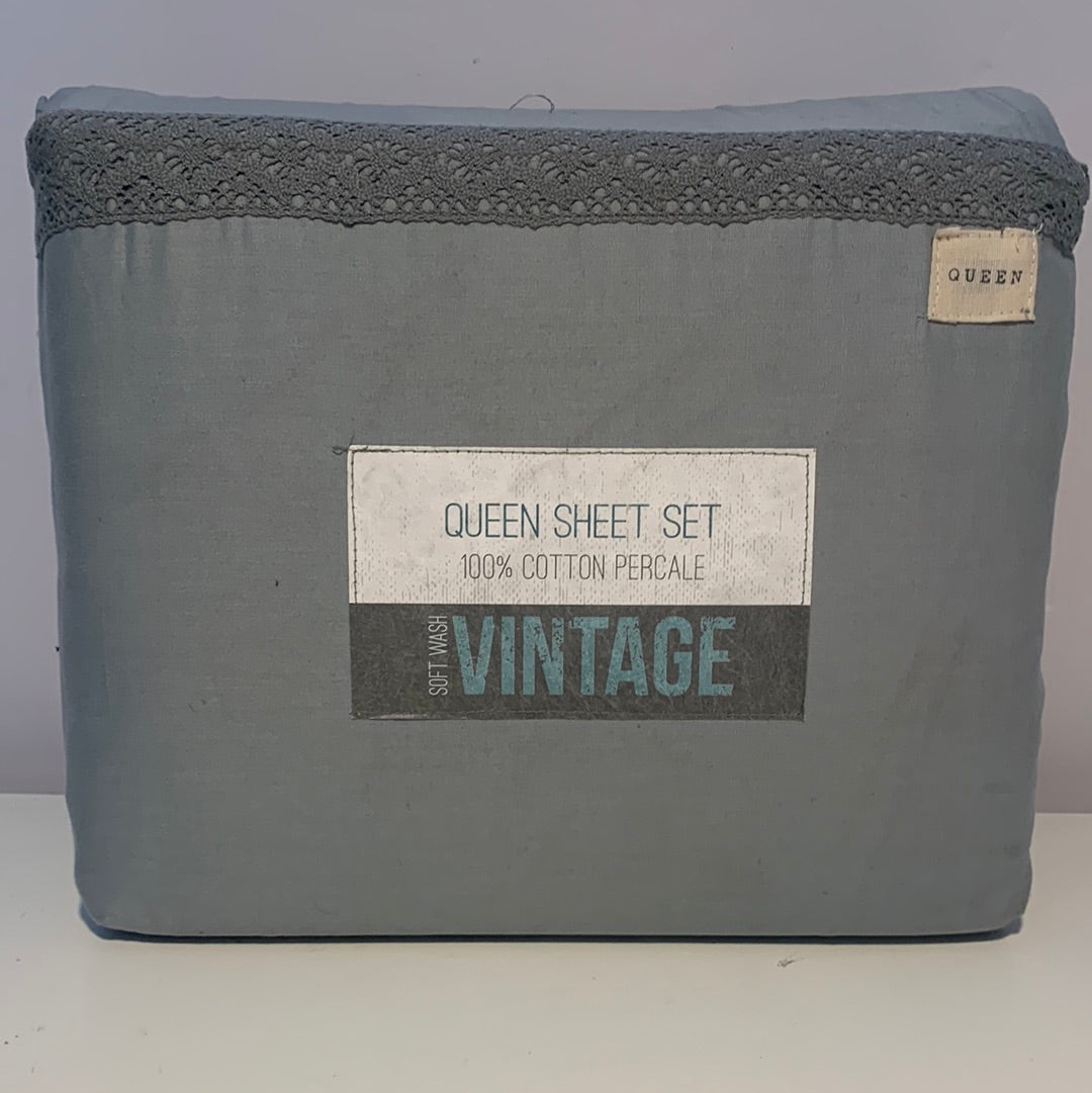 GRACE HOME FASHIONS Soft Wash Vintage Crochet Lace Sheet Set, Queen