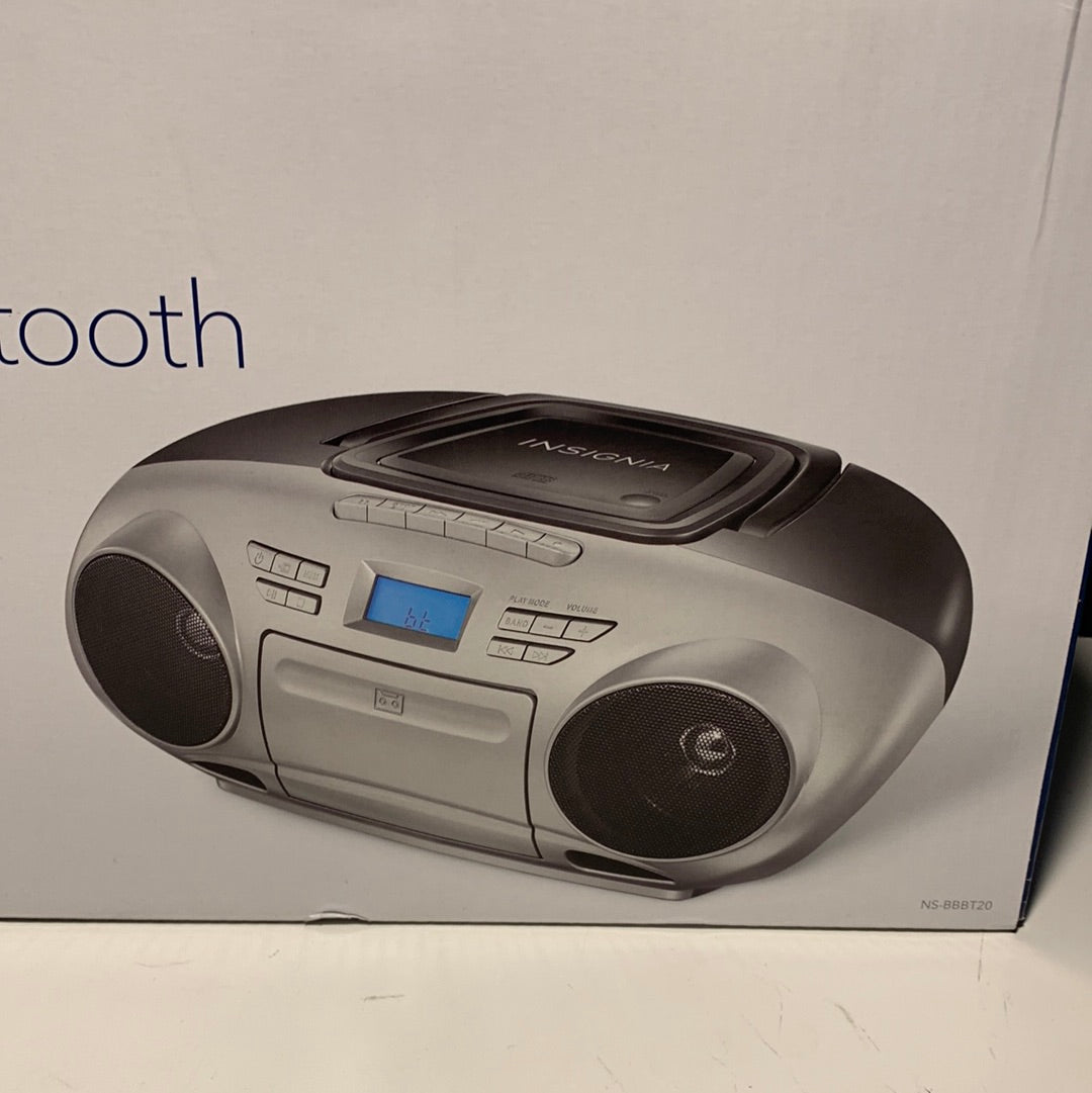 Insignia - AM/FM Radio Portable CD Boombox with Bluetooth - Silver/Black