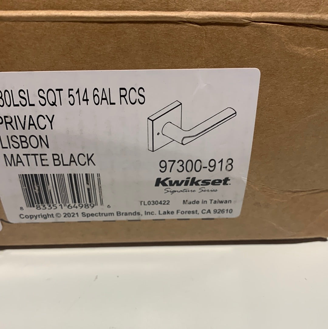 Kwikset 730LSLSQT Juego de palancas de privacidad para puerta de Lisboa con roseta cuadrada, negro mate, palanca de privacidad