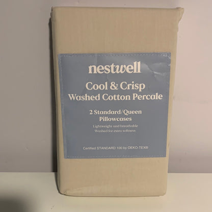 Nestwell Washed Cotton Percale 180-Thread-Count Standard/Queen Pillowcases in Birch