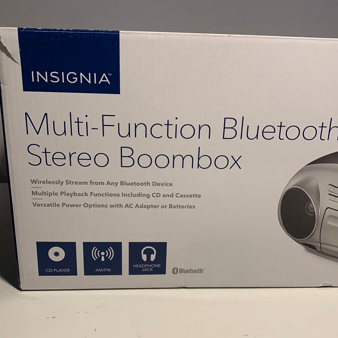 Insignia - AM/FM Radio Portable CD Boombox with Bluetooth - Silver/Black - *Headphones & Tech Accessories