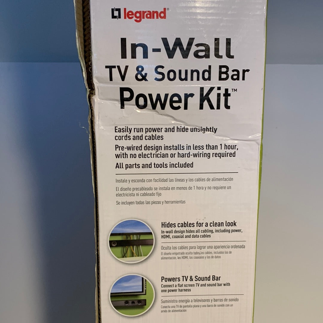 See Desc Legrand - Wiremold In-Wall Soundbar, Flat Screen TV Power, and Cable Concealment Grommet Kit - White