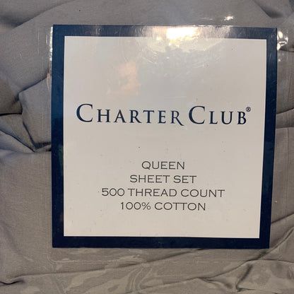 Charter Club satén sólido 500 hilos 4 piezas. Juego de sábanas, gris reina