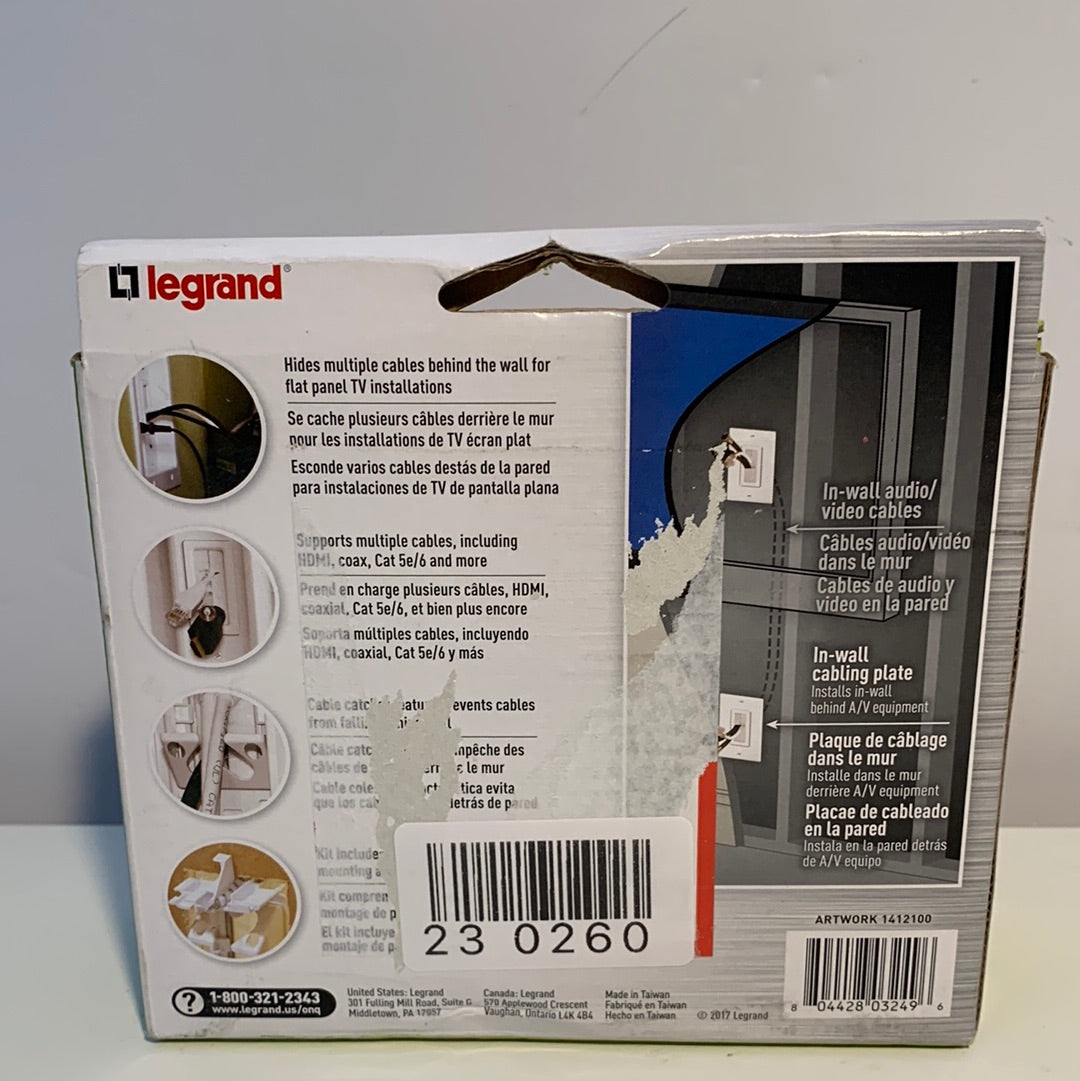 Legrand - In-Wall Low-Voltage Cable Access Plate with Bracket, Pair - White