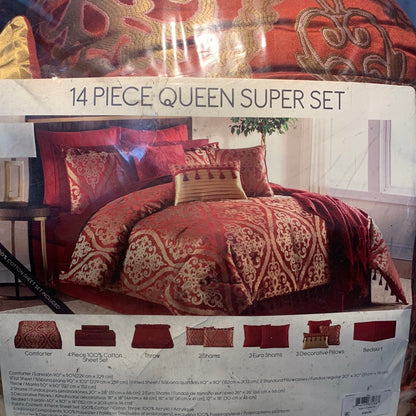 See Desc. SUNHAM Hilton 14-Pc. Damask-Print Queen Comforter Set