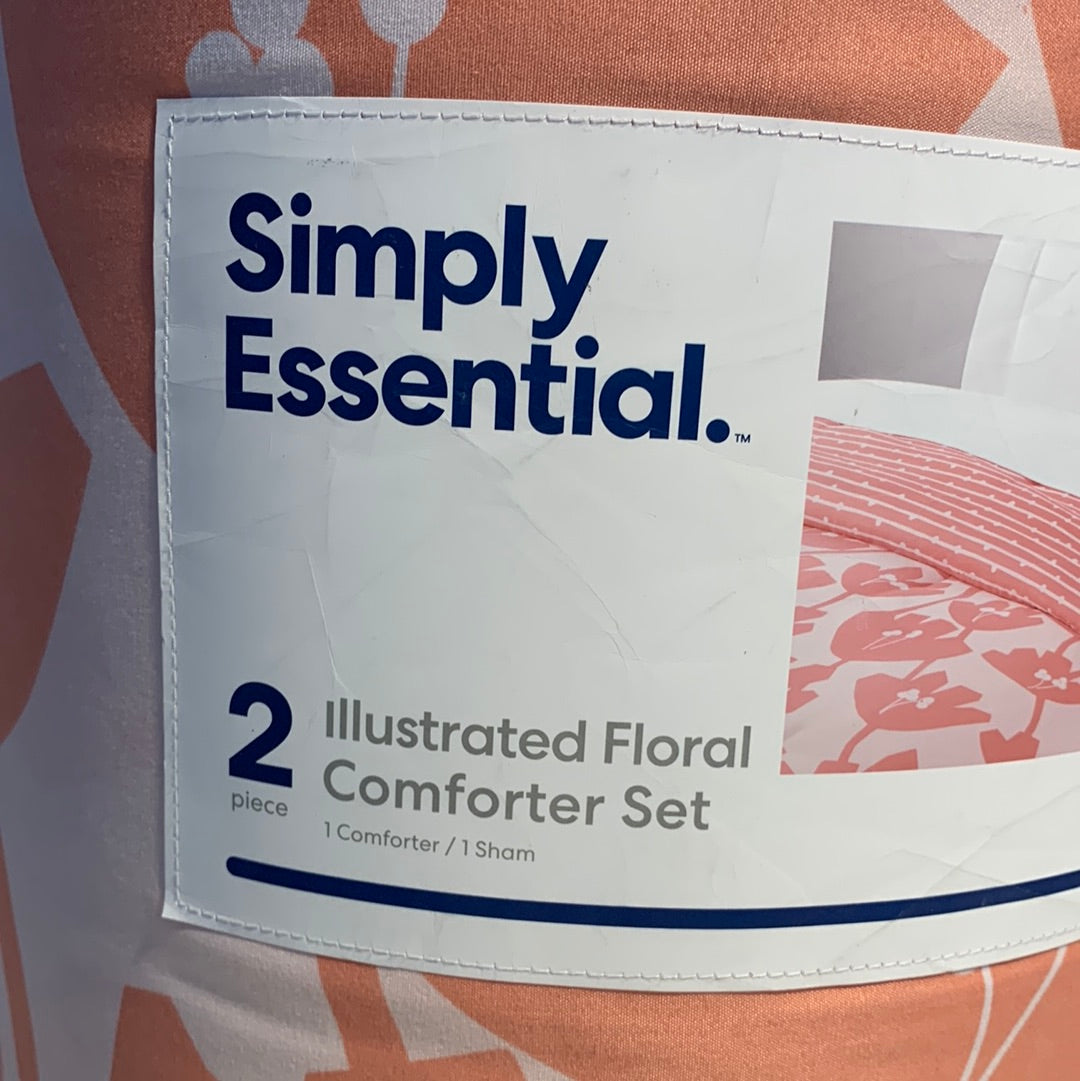 Simply Essential Floral 2-Piece Reversible Twin/Twin XL Comforter Set in Coral