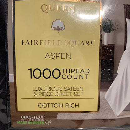 FAIRFIELD SQUARE Aspen 1000 Thread Count Solid Sateen 6 Pc. Sheet Set, Queen
