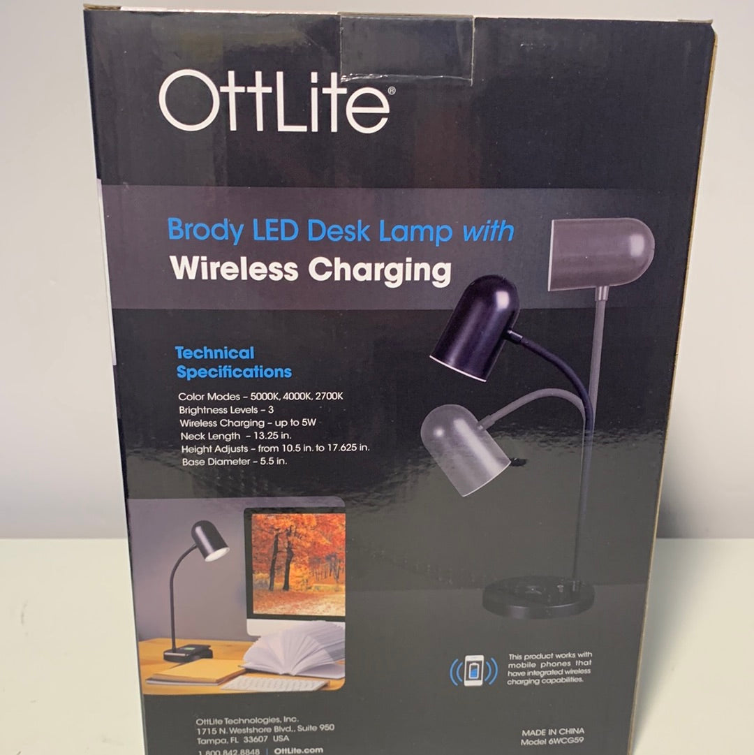LED Brody Wireless Charging Desk Lamp - OttLite - Black