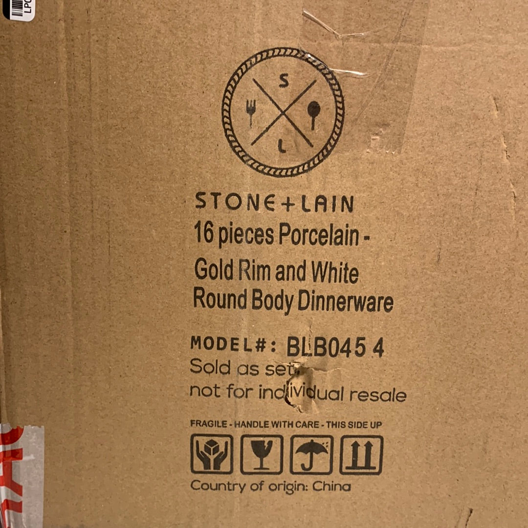 Stone Lain Gold Rim 16-Piece Dinnerware Set in White/Gold