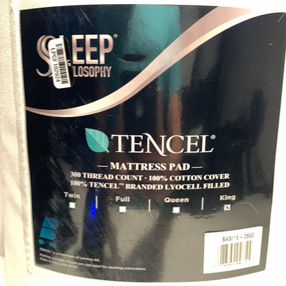 Sleep Philosophy 300 Thread Count King Cotton Tencel Filled Mattress Pad Antimicrobial Purista Odor Eliminator
