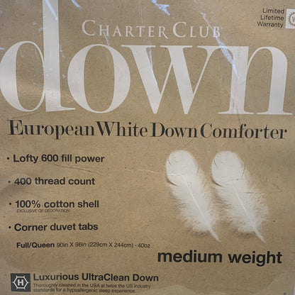 CHARTER CLUB Edredón de plumón blanco de peso medio, Full/Queen