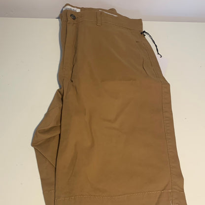 Goodfellow &amp; Co Dark Tan - Pantalones cortos para hombre, parte delantera plana, ajustados